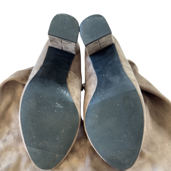 Suede Over the Knee High Boots Block Heel Taupe Modern Parisian Chic Boho 7.5 - Picture 7 of 12